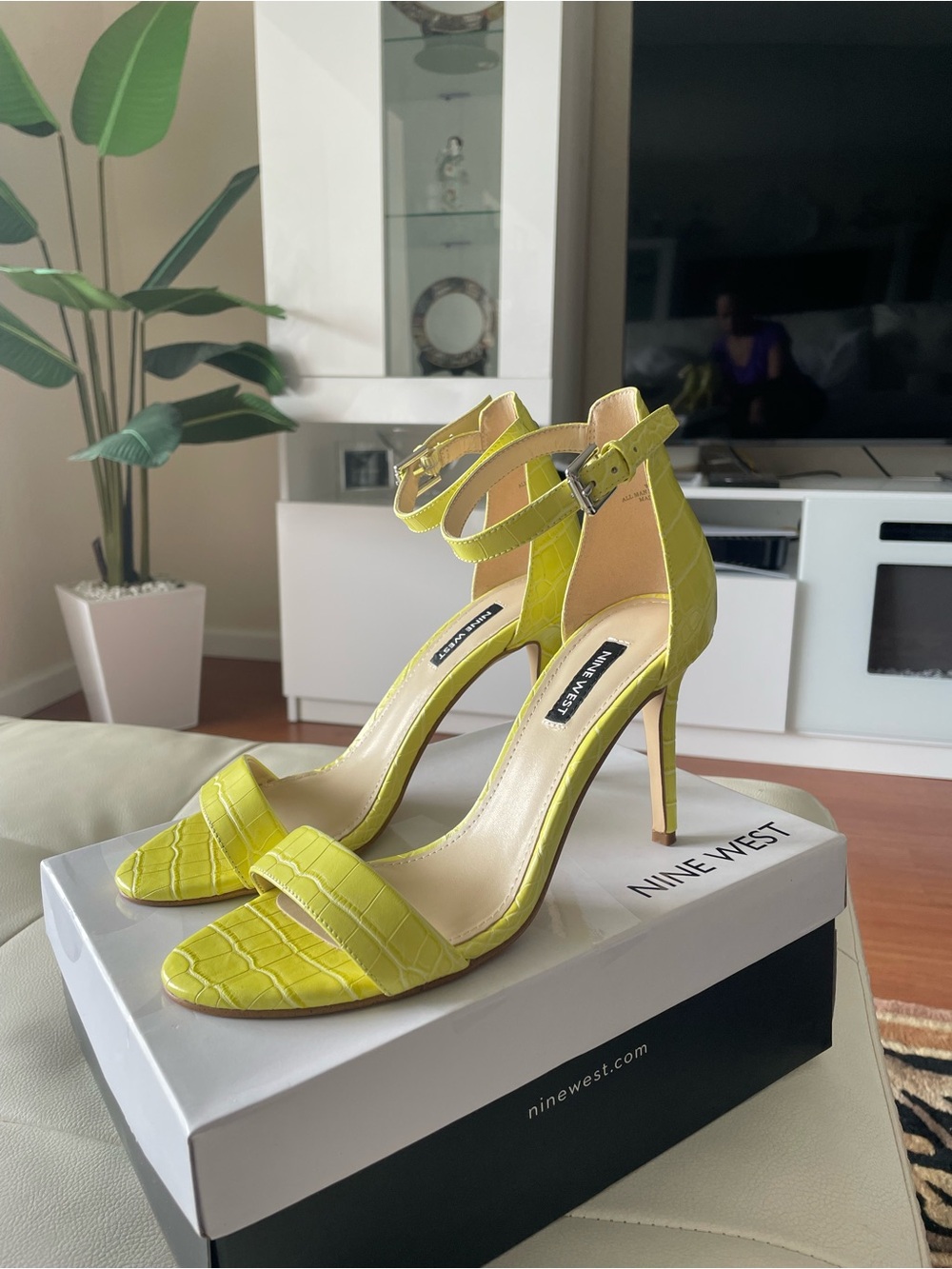 Nine West Chartreuse Ankle-Strap Stiletto Sandals